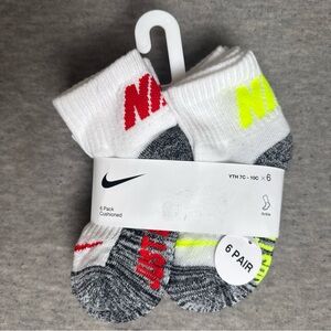 NIKE Boys Socks Ankle Cushioned School Kids 6 Pair Shoe Size 7C-10C‎ White Gray